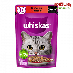 Корм для кошек Whiskas желе говядина ягненок 75гр пауч (Марс-корма)