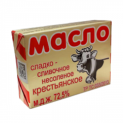 Масло сладко-сливочное Крестьянское ООО Восход 72.5% 180 г фольга